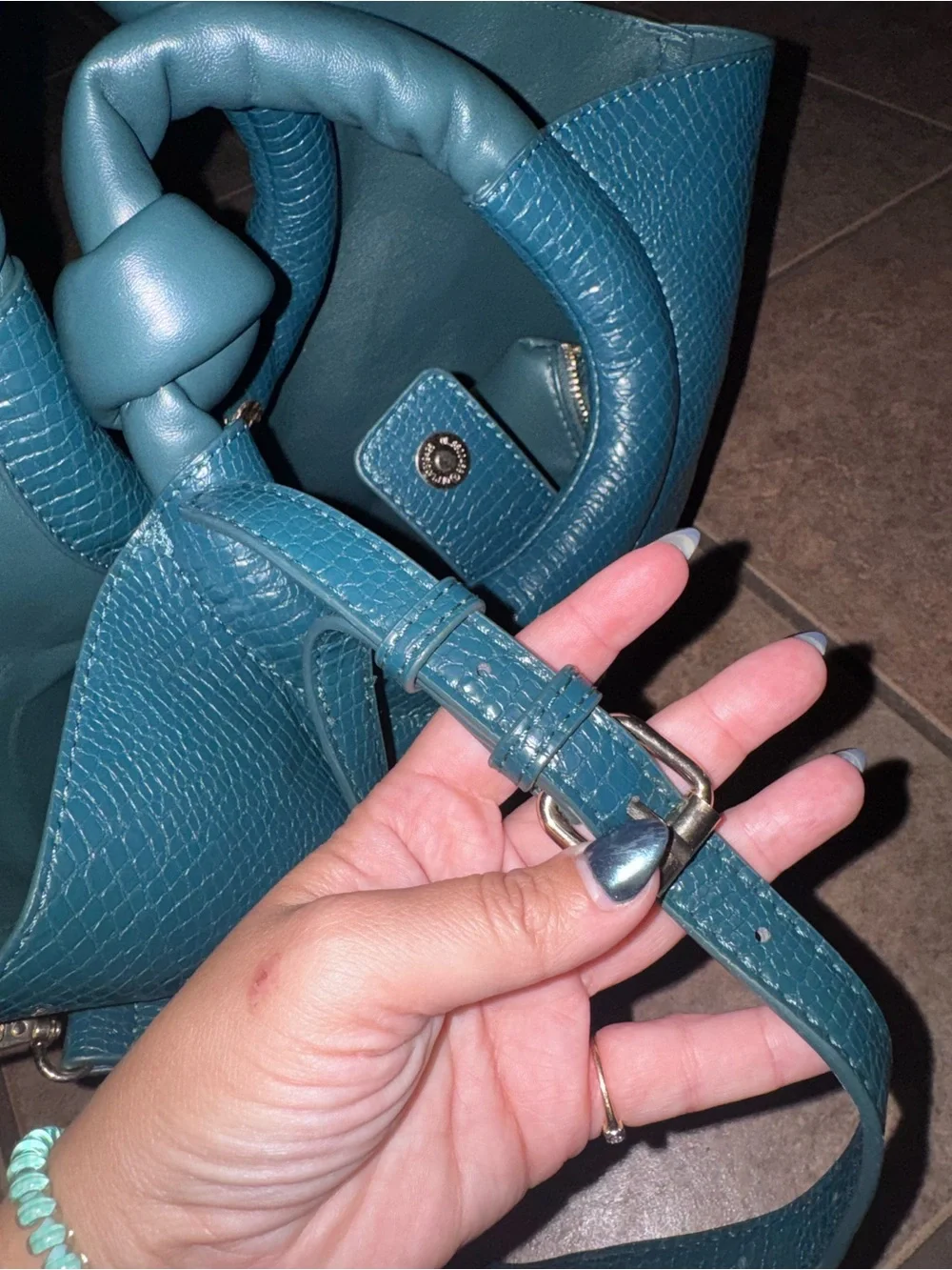 Anthropologie Ring Handle Crossbody Bag Hunter Green Gold